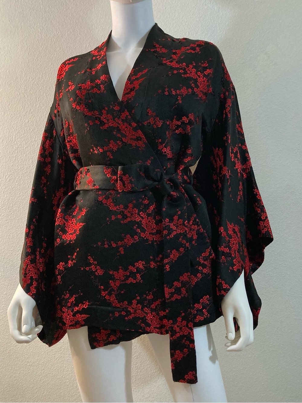Kimono Top Y2K Silk Blend Belted Wrap Top Floral